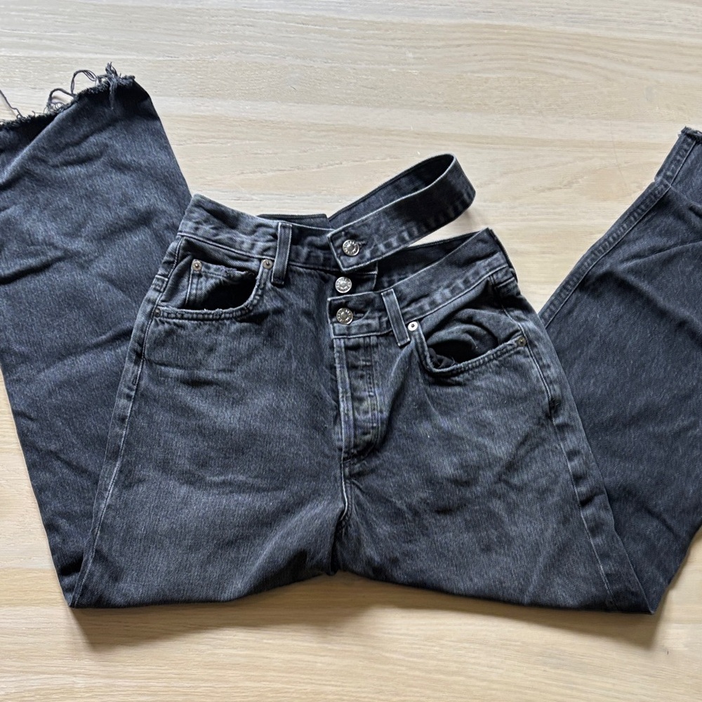 Agolde Black Wide Leg Ankle Jeans